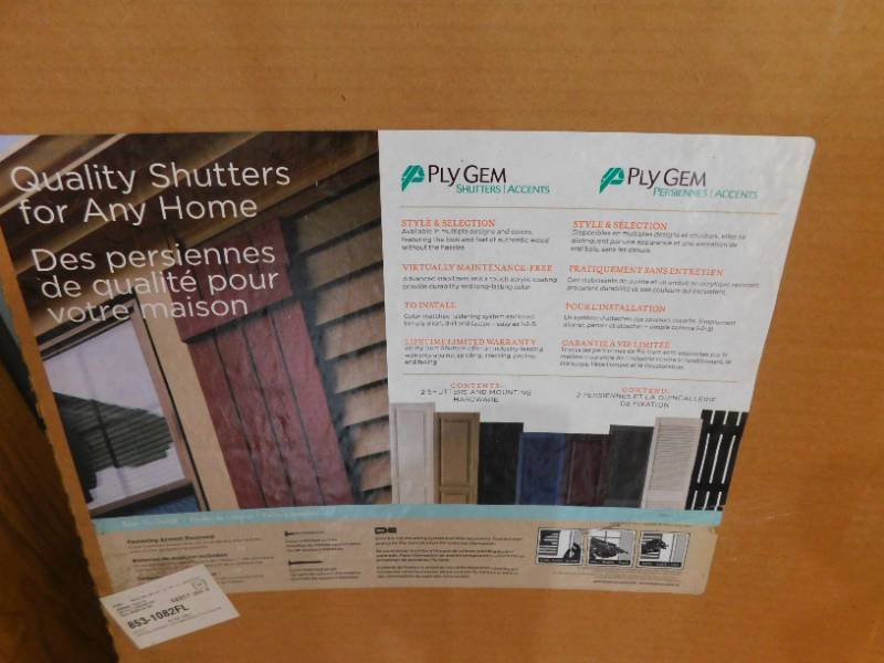 lot 104 image: 15 in. x 59 in. Open Louvered Polypropylene Shutters Pair in Black