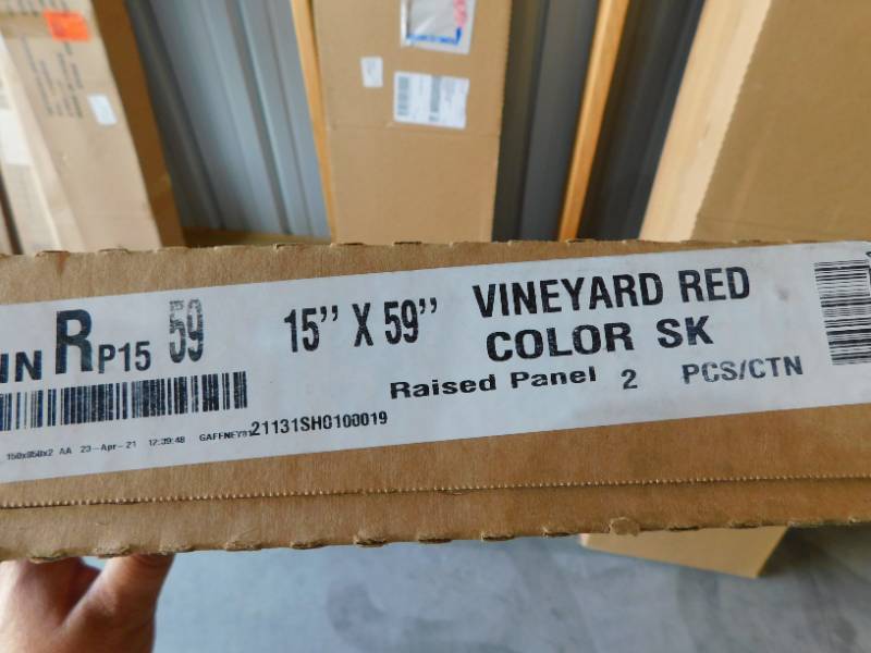 lot 95 image: 15 in. x 59 in. Raised Panel Polypropylene Shutters Pair in Vineyard Red
