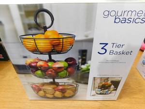 lot 112 image: Gourmet Basics by Mikasa Round Wrap 3-Tier Basket - Black