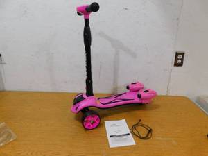 lot 137 image: GlareWheel Kids Smoking Rocket Foldable Kick Scooter - Pink