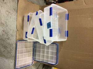 WEATHERTIGHT 26.5 Qt. Multi-Purpose Storage Box in Clear with Blue Buckle (4-Pack) Customer Returns See Pictures