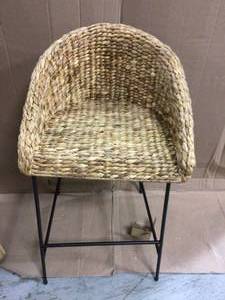Black Metal Bar Stool with Back and Natural Seat (21.42 in. W x 38.25 in. H) Customer Returns See Pictures