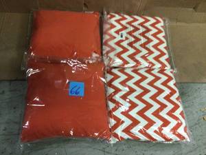 Marisol Solid Orange, Orange and White Chevron Square Outdoor Throw Pillow (4-Pack) Customer Returns See Pictures
