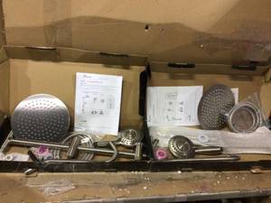 5-Spray Patterns 10 in. Wall Mount Dual Shower Heads in Brushed Nickel Customer Returns See Pictures