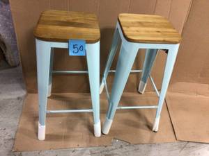 Finwick Seafoam Blue Metal Backless Bar Stool with Wood Seats (Set of 2) (16.93 in. W x 29.53 in. H) Customer Returns See Pictures