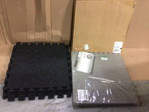 Black with Blue Speck 24 in. x 24 in. Finished Side Recycled Rubber Floor Tile (16 sq. ft. case) Customer Returns See Pictures