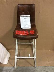 Ivers Black Metal Upholstered Bar Stool with Back and Antique Brown Seat (18.5 in. W x 45 in. H) Customer Returns See Pictures