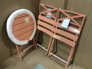 Mix and Match Peony Pink Round Steel Folding Outdoor Bistro Table Customer Returns See Pictures