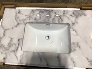 Home Decorators Collection 37 in. W x 22 in. D Engineered Marble Single Trough Basin Vanity Top in Calacutta with White Basin (open box) see pictures