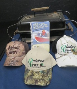 lot 12 image: MISC LOT. SMALL GRILL - 3 HATS - PUBLIC WATER ACCESS BOOK