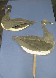 lot 23 image: 2 DEPRESSION ERA METAL CANADIAN GOOSE DECOYS -