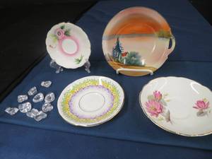 lot 68 image: 3 VINTAGE CHINA SAUCERS - 1 VINTAGE NORITAKE NUT DISH