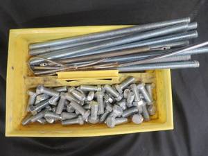 lot 75 image: BIG YELLOW CONTAINER FULL OF 15.5 ALLOY STEEL GENERAL PURPOSE ACME THREADED RODSSCREWS- LOTS OF HEX SOCKETS
