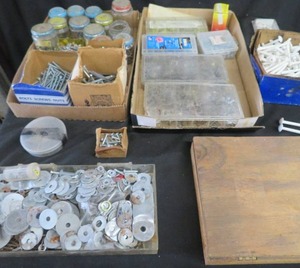 lot 82 image: HUGE LOT OF CONSTRUCTION MATERIALS- SCREWS, NAILS, WASHERS, RIVETS, WALL PLUGS, TERMINALS AND MUCH MORE
