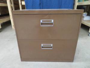 lot 93 image: SMALL BROWN 2 DRAWER FILE CABINET