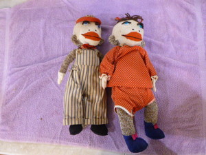 2 Vintage Sock Monkey Dolls