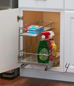 Chrome and Faux Concrete Sliding 2-Tier Steel Under Sink Shelving Unit 12.25 in. W x 16 in. H x 21 in. D