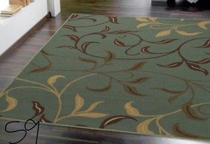 Ottohome Collection Contemporary Leaves Design Seafoam 3 ft. x 5 ft. Area Rug