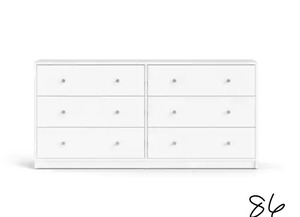TVILIUM Portland 6-Drawer Double Dresser in White 26.89 in. H x 56.34 in. W x 12.46 in. D
