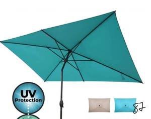 abba patio 10 ft. x 6.5 ft. Rectangular Market Patio Umbrella Outdoor with Push Button Tilt and Crank in Turquoise