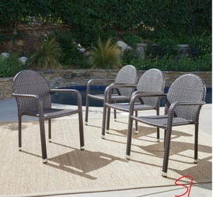 NOBLE HOUSE Aurora Multi-Brown Armed Wicker Outdoor Dining Chair (4-Pack)