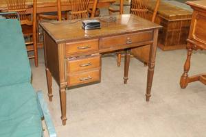 lot 706 image: Wood Sewing Table  with Sears Kenmore Console Model Sewing Machine, Lift Up Motor, Foot Control and Accessories