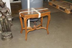 lot 708 image: Hand-made Wood Side Table  with Glass Top circa 1930s