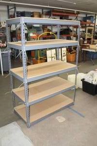 lot 724 image: Metal Shelving Unit 5-tier  with Wood Shelves