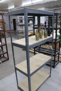 lot 725 image: Metal Shelving Unit 4-tier  with Wood Shelves