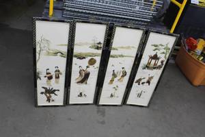 lot 733 image: Hand-Painted 4-Panel Oriental Theme Wall Art