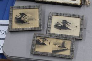 lot 778 image: Lot of (3) Black and White Oriental Landscape Wall Art in Frame circa WW21940s
