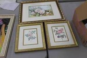 lot 782 image: Lot of (3) Floral Wall Art by Sonie Ames in Frame with Matte