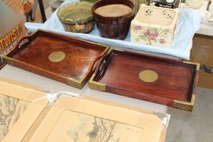 lot 792 image: Lot of (2) Wood Serving Trays