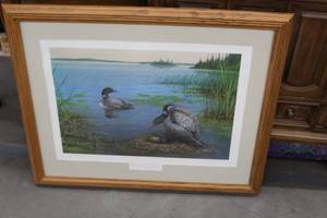 lot 794 image: Changing of the Guard - Common Loon by Owen J Gromme #174950 Print in Wood Frame with Matte