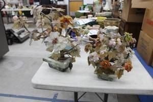 lot 861 image: Lot of (2) SoapstoneJadeCrystalMarble Floral Displays
