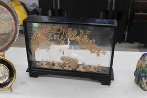 lot 895 image: Two White Birds in Forest Shadow Box