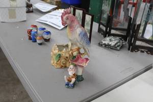 lot 900 image: Lot of (2) Ceramic Figurines  - Rooster, Leprechaun