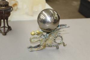 lot 915 image: Bronze Dragon with Silver Ball Table Dcor