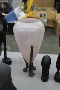 lot 950 image: Glass Vase  with Metal Stand