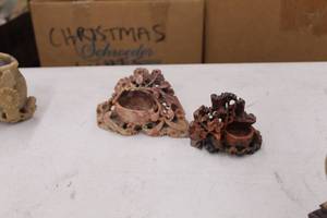 lot 935 image: Lot of (2) Soapstone Vase with Floral Accents Table Dcor