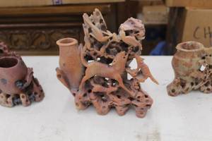 lot 932 image: Soapstone Vase with Floral Accents Table Dcor