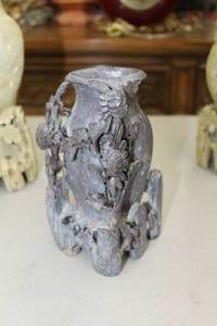 lot 928 image: Soapstone Vase with Floral Accents Table Dcor