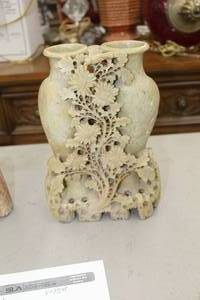 lot 927 image: Soapstone Vases with Floral Accents Table Dcor
