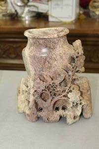lot 926 image: Soapstone Vase with Carved Accents Table Dcor