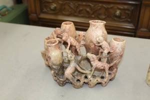 lot 925 image: Animals Climbing Vases Soapstone Table Dcor