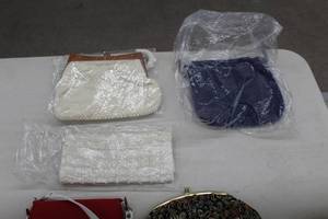 lot 969 image: Lot of (3) Beaded, Brocade, Leather Clutches and Purses