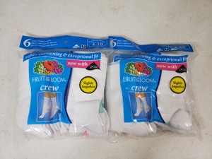 lot 104 image: 2 New 6 Packs of Womens Crew Fruit of the Loom Socks