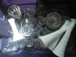 lot 9 image: Glass Assortments- Milk Glass Vases, Candle Holders and more