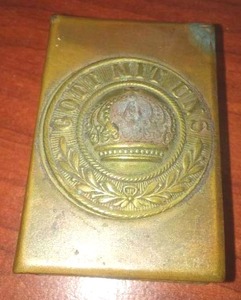 lot 20 image: German match holder (Gott Mitt Uns) Metal with box and matches.