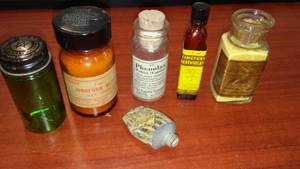 lot 56 image: Antique apothecary jars (6) and tube.